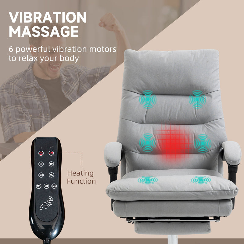 Ergonomic Recliner Office Chair with Heat & Massage Functions - Microfiber Swivel Chair with Armrest, Adjustable Footrest & Enhanced Double-Tier Cushioning - Ideal for Stress Relief & Relaxation at Work
