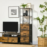 Industrial Storage Organizer - Tall Bookcase with 2 Open Shelves & 3 Foldable Fabric Drawers - Rustic Brown, Ideal for Living Room or Study