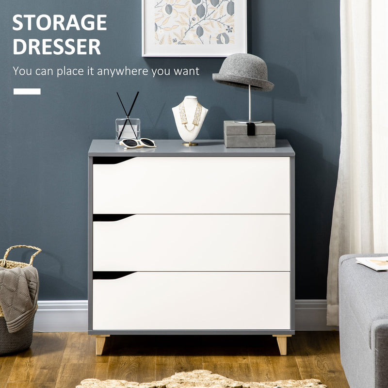 3-Drawer Bedroom Chest - Pine Wood Leg Storage Cabinet for Organizing Essentials - Ideal for Bedroom and Living Room Spaces, White, 75x42x75cm