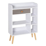 Modern Multi-Shelf Bookcase with Drawer - Freestanding 6-Tier Storage, Wooden Legs, Stylish White & Grey Finish - Ideal for Home Office and Display Décor
