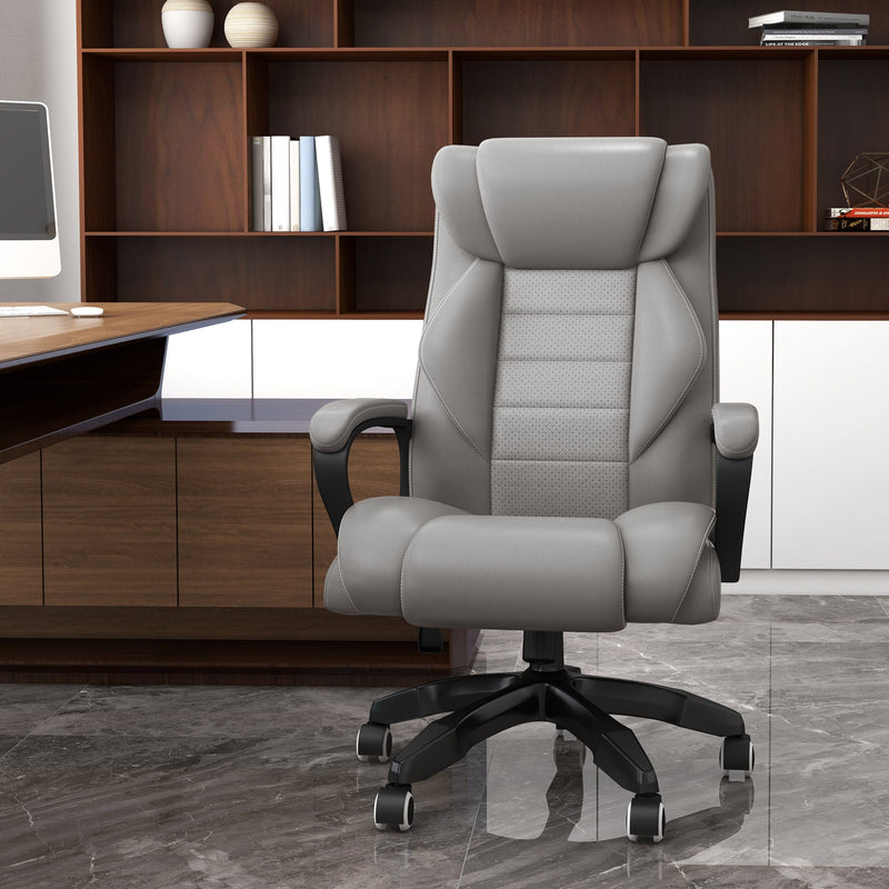 High Back Executive Office Chair with 6-Point Vibration Massage - Extra Padded Ergonomic Swivel Chair with Tilt Function, Grey - Ideal for Stress Relief and Long Hours at Desk