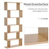 S-Shaped Wooden Bookcase - 6-Tier Storage Display Shelves & Room Divider - Versatile Oak Cabinet for Home and Office Organization