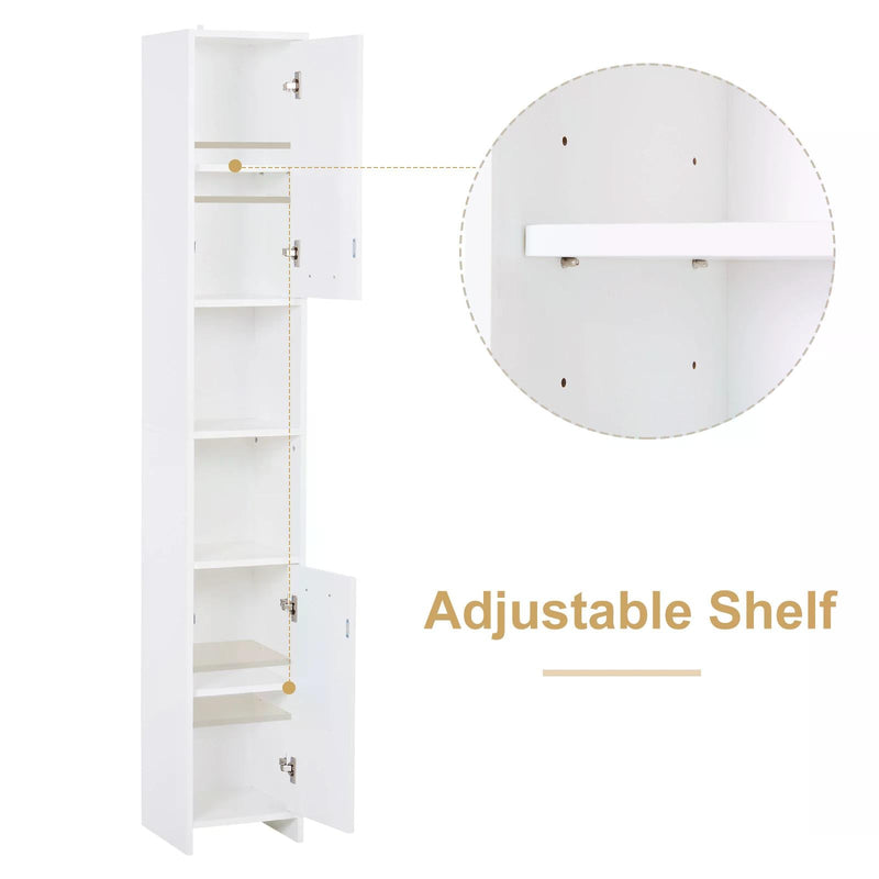 Slim Bathroom Tallboy Cabinet - Freestanding High Storage Unit with Adjustable Shelving and Dual Doors - Space-Saving Organizer for Restroom Essentials