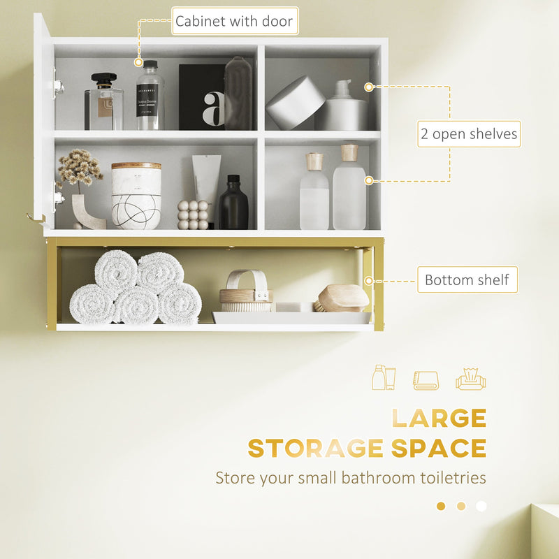 Over-The-Toilet Bathroom Wall Cabinet with Doors - Space-Saving Storage Shelves for Hallway and Living Room - Elegant White Organizer for Home Clutter Control
