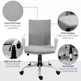 Linen Swivel Office Chair - Ergonomic Computer Desk Task Chair with Adjustable Height, Armrests, and Wheels - Ideal for Home Study and Office Comfort