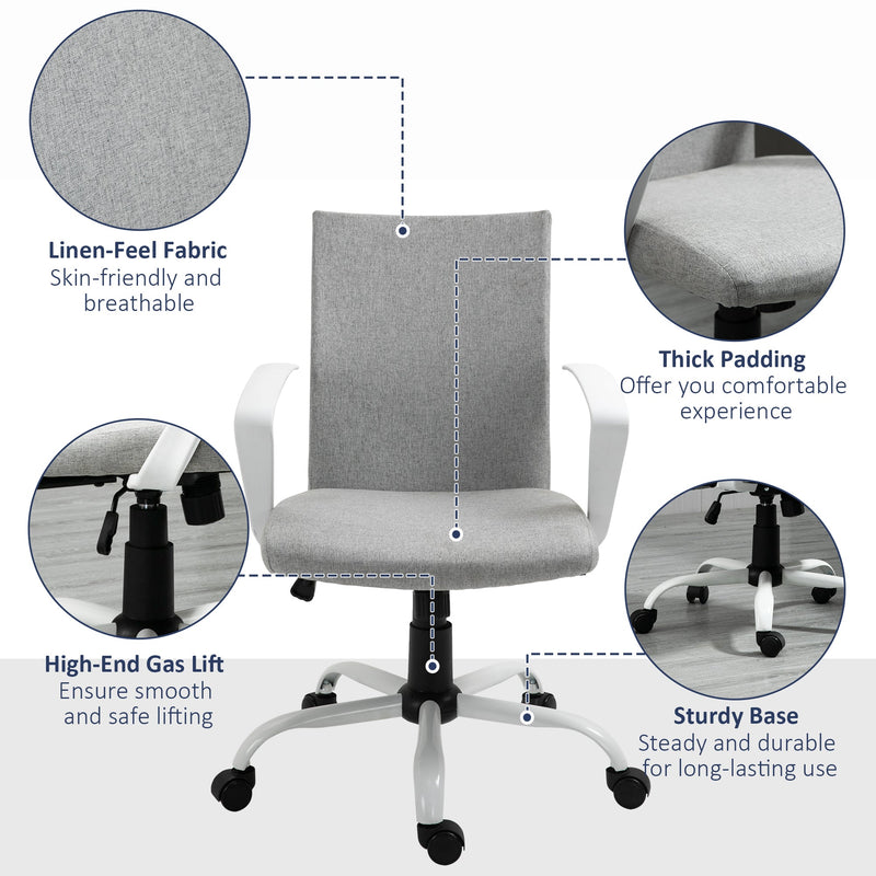 Linen Swivel Office Chair - Ergonomic Computer Desk Task Chair with Adjustable Height, Armrests, and Wheels - Ideal for Home Study and Office Comfort