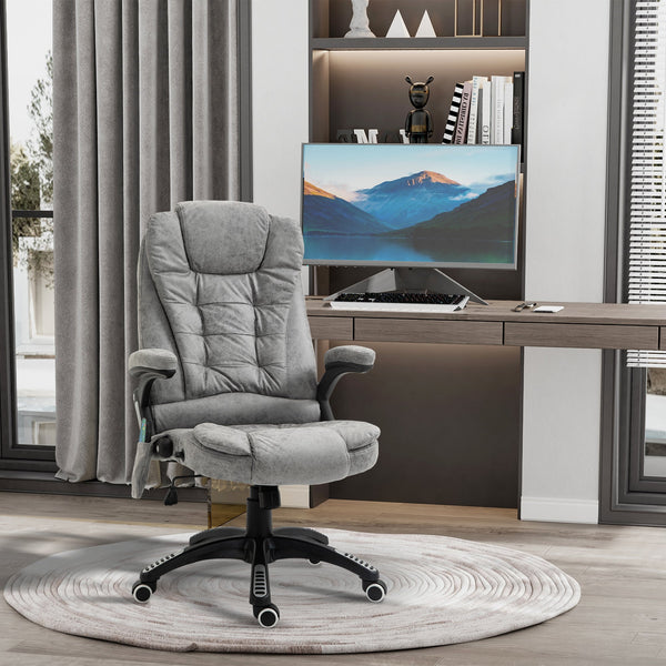 Heated Massage Recliner Chair with Microfiber Upholstery - 6-Point Vibrating Office Chair with 360° Swivel and Casters - Comfortable Seating Solution for Stress Relief and Relaxation, Grey