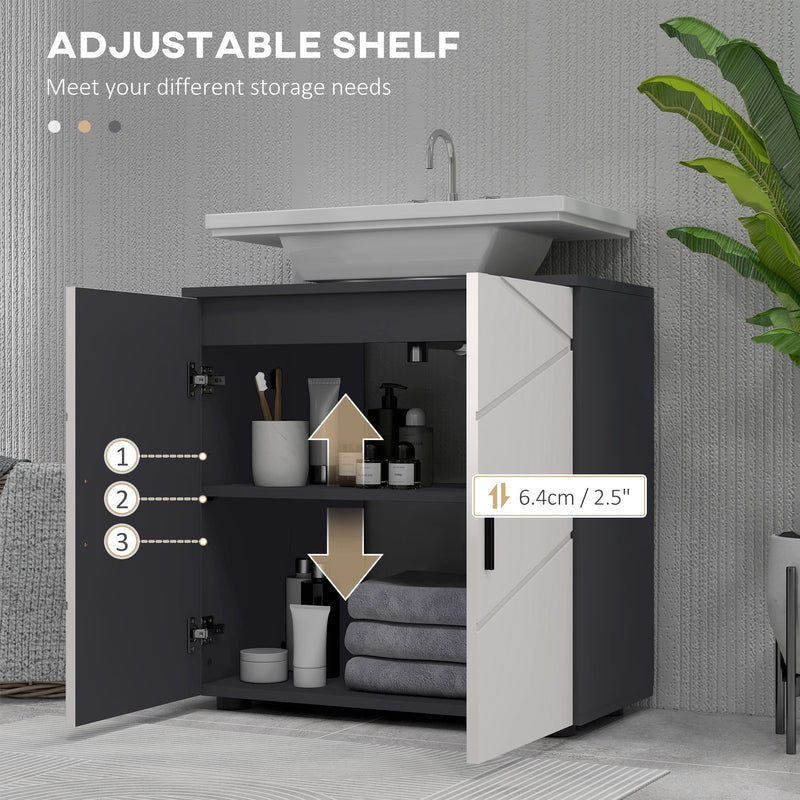 Under Sink Storage Cabinet - Bathroom Vanity Unit with Shelf, Double Doors, 60x30x60 cm in Light Grey - Ideal Space Saver for Bathroom Essentials