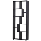 Freestanding 8-Tier Bookcase with Melamine Surface - Modern Black Home Display Storage Unit with Anti-Tipping Foot Pads - Ideal for Organized Book Lovers and Display Enthusiasts