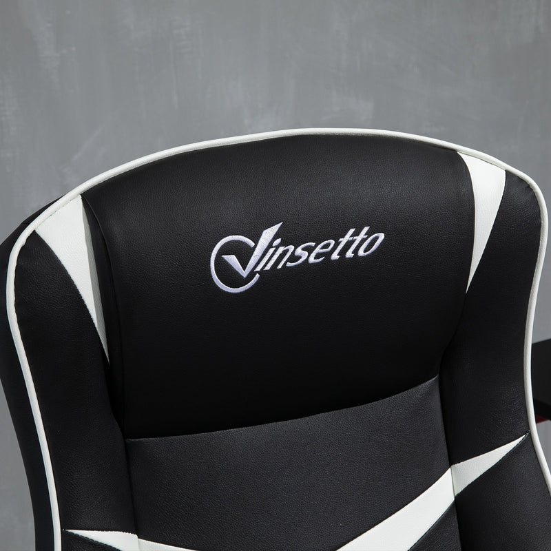 Ergonomic Gaming Chair - Adjustable Height Swivel Home Office Computer Desk Chair with Pedestal Base, Black & White PVC Leather - Comfortable Seating for Gamers and Professionals
