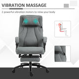 Ergonomic Executive Office Chair with 2-Point Removable Vibration Massage Pillow - USB-Powered Adjustable Height & 360° Swivel, Grey - Ideal for Stress Relief and Comfort in the Workplace