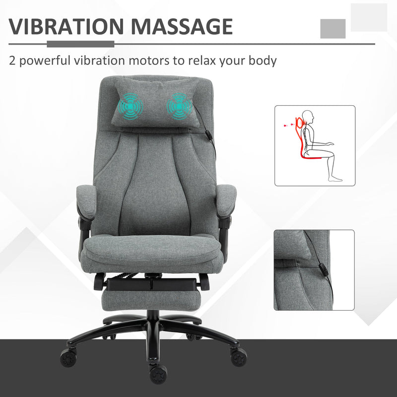 Ergonomic Executive Office Chair with 2-Point Removable Vibration Massage Pillow - USB-Powered Adjustable Height & 360° Swivel, Grey - Ideal for Stress Relief and Comfort in the Workplace