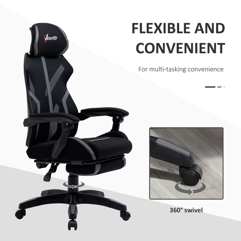 Ergonomic Mesh Office Chair with Reclining Back and Footrest - Adjustable Height, Swivel Wheels, Lumbar Support for Home Office - Comfortable Desk Task Computer Chair in Black Grey