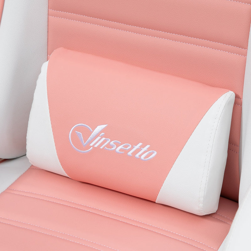 Racing-Style Gaming Chair with Removable Bunny Accents - Ergonomic PU Leather Recline, Headrest, Lumbar Support, and Extendable Footrest - Perfect for Gamers and Streamers with a Flair for Fun