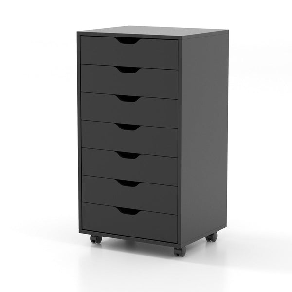 Mobile File Cabinet Model 7D - Wheeled Storage Solution with Seven Drawers in Sleek Black - Ideal for Organized Document Management in Office Spaces