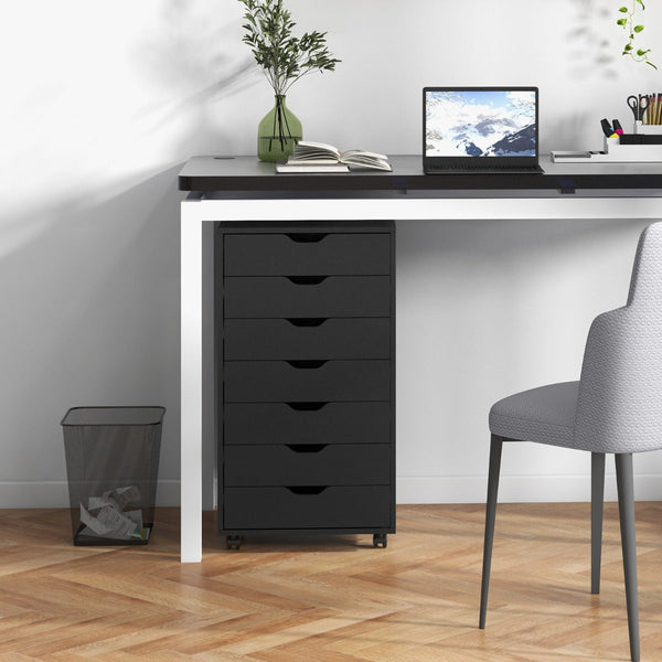 Mobile File Cabinet Model 7D - Wheeled Storage Solution with Seven Drawers in Sleek Black - Ideal for Organized Document Management in Office Spaces