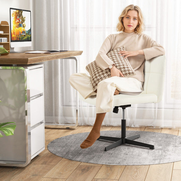 PU Leather Upholstered Armless Cross Legged Office Desk Chair No Wheels-