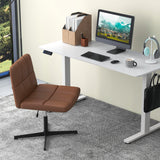 PU Leather Upholstered Armless Cross Legged Office Desk Chair No Wheels-