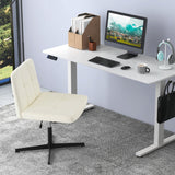 PU Leather Upholstered Armless Cross Legged Office Desk Chair No Wheels-