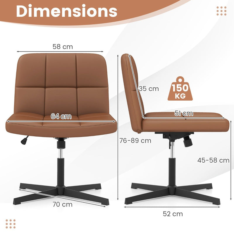 PU Leather Upholstered Armless Cross Legged Office Desk Chair No Wheels-