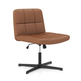 PU Leather Upholstered Armless Cross Legged Office Desk Chair No Wheels-