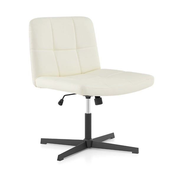 PU Leather Upholstered Armless Cross Legged Office Desk Chair No Wheels-