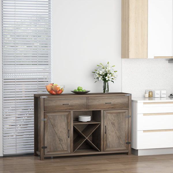 Rustic Freestanding Side Cabinet with Multiple Storage Options - 2 Drawers & Cupboard Spaces in Bronze-Tone, 140L x 39W x 58H cm - Ideal for Home Dining Room Organization