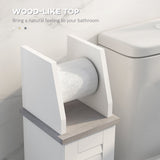 Slim Bathroom Organizer - Space-Saving Floor Cabinet with Cupboard & Roll Holder, Adjustable Shelving - Ideal for Toilet Paper, Shampoo Storage in White