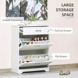 Slim White Tipping Shoe Cabinet - Entryway Storage Rack with Pull-Down Doors & Drawer, Adjustable Shelf - Space-Saving Organizer for Hallways and Small Areas