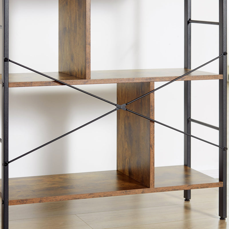 Industrial Storage Shelf - 5-Tier Metal Frame Bookcase & Display Rack in Rustic Brown - Ideal for Living Room, Study & Closet Organization