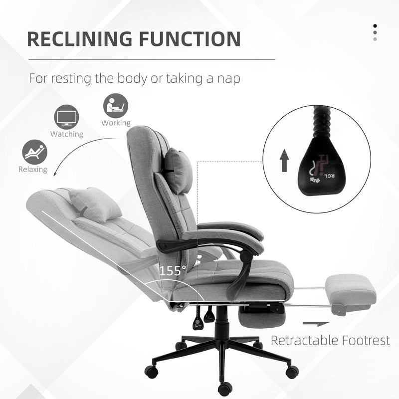 Ergonomic Office Chair with Footrest - Armrests, Lumbar Support & Adjustable Headrest in Light Grey - Comfort Seating for Long Work Hours