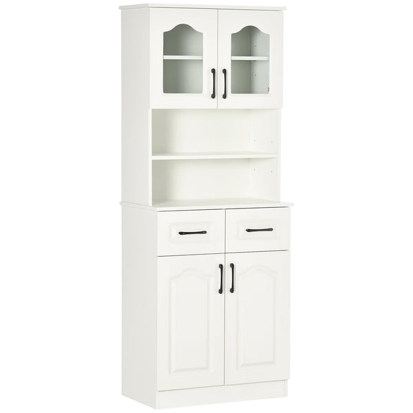 Freestanding White Kitchen Cupboard - Adjustable Shelf Storage Cabinet with Drawers and Counter - Space Organizer for Living or Dining Room