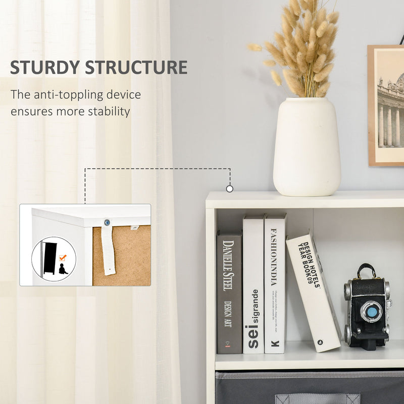 White Wooden Bookcase with Doors - 3-Tier Display Cabinet for Books and Decor - Ideal for Home Office, Living Room, Bedroom, and Study Organization