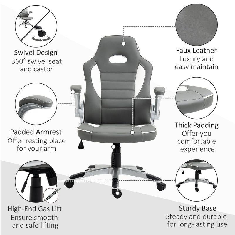 Racing Gaming Chair - High-Back PU Leather Swivel Office Seat with Adjustable Height, Tilt, and Flip-Up Arms - Ideal for Gamers and Home Office Comfort