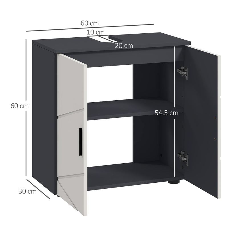 Under Sink Storage Cabinet - Bathroom Vanity Unit with Shelf, Double Doors, 60x30x60 cm in Light Grey - Ideal Space Saver for Bathroom Essentials