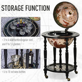 Elegant Globe-Shaped Drinks Cabinet with Wood Frame - Mobile Bar Cart with 3 Compartments, Bottom Shelf, and 4 Wheels - Sophisticated Safe Storage for Bottles and Glasses, Antique Brown and Beige Design