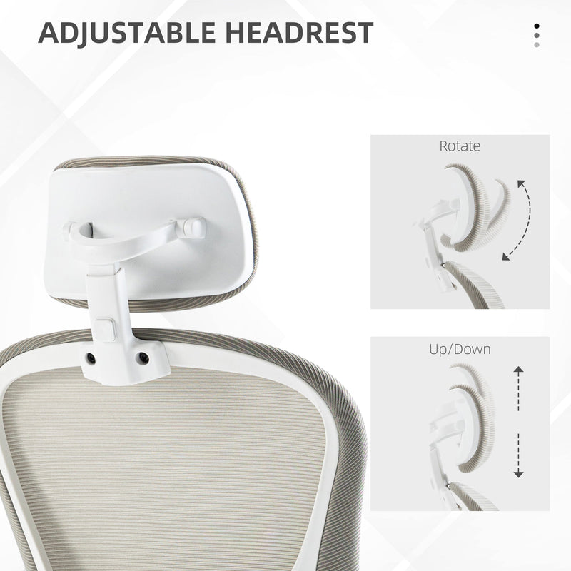 Ergonomic Mesh Office Chair with Lumbar & Headrest Support - Adjustable and Comfortable Seating - Ideal for Prolonged Desk Work, Grey