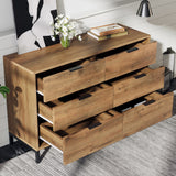 6-Drawer Sideboard Cabinet in Dark Oak - Sturdy Metal Handles, Modern Storage Organizer for Home - Ideal for Living Room and Bedroom Organization