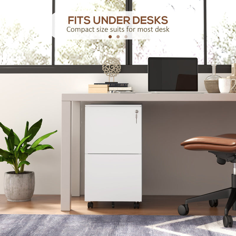 Steel Mobile File Cabinet with Lock - 2-Drawer Vertical Storage for A4, Legal, Letter Size Documents - Secure Office Organizer with Adjustable Hanging Bar