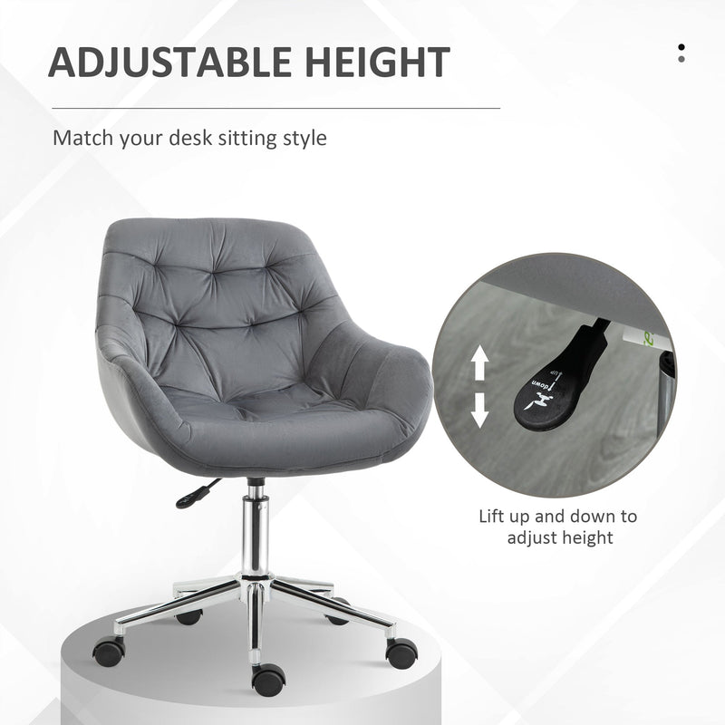 Ergonomic Velvet Home Office Chair - Comfy Adjustable Computer Desk Chair with Arm and Back Support - Ideal for Extended Work Sessions, Dark Grey