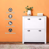 Modern White 2-Drawer Shoe Cabinet - Narrow Hallway Organizer with Flip Doors & Adjustable Shelves - Stores Up to 12 Pairs of Footwear