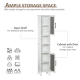 6-Tier Retro Bathroom Cabinet with Patterned Glass Doors - Anti-Tilt Design, Melamine Finish, Freestanding Storage - Chic Monochrome Tall Tower for Bathroom Organization