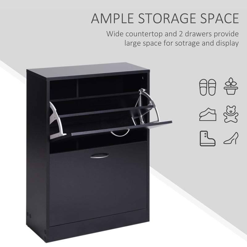 2-Tier Wood Shoe Cabinet with Tipping Bucket - Modern Hallway Storage Organizer, Drawer & Adjustable Shelf, Large Capacity - Ideal for Entryway Clutter Management