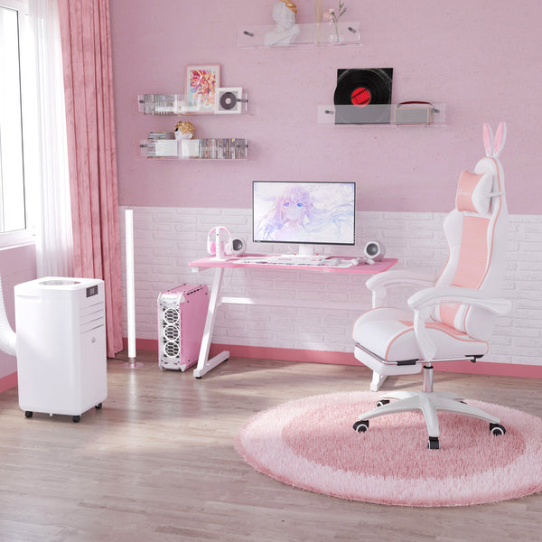 Racing-Style Gaming Chair with Removable Bunny Accents - Ergonomic PU Leather Recline, Headrest, Lumbar Support, and Extendable Footrest - Perfect for Gamers and Streamers with a Flair for Fun