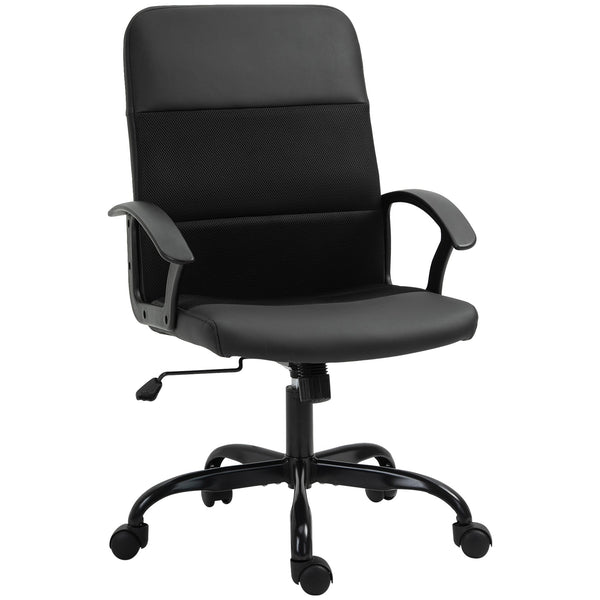 Ergonomic PVC Leather Office Chair with Mesh Panel - Swivel Seat, Padded, Adjustable Height & Tilt, 5-Wheel Base - Comfortable Desk Seating for Professionals