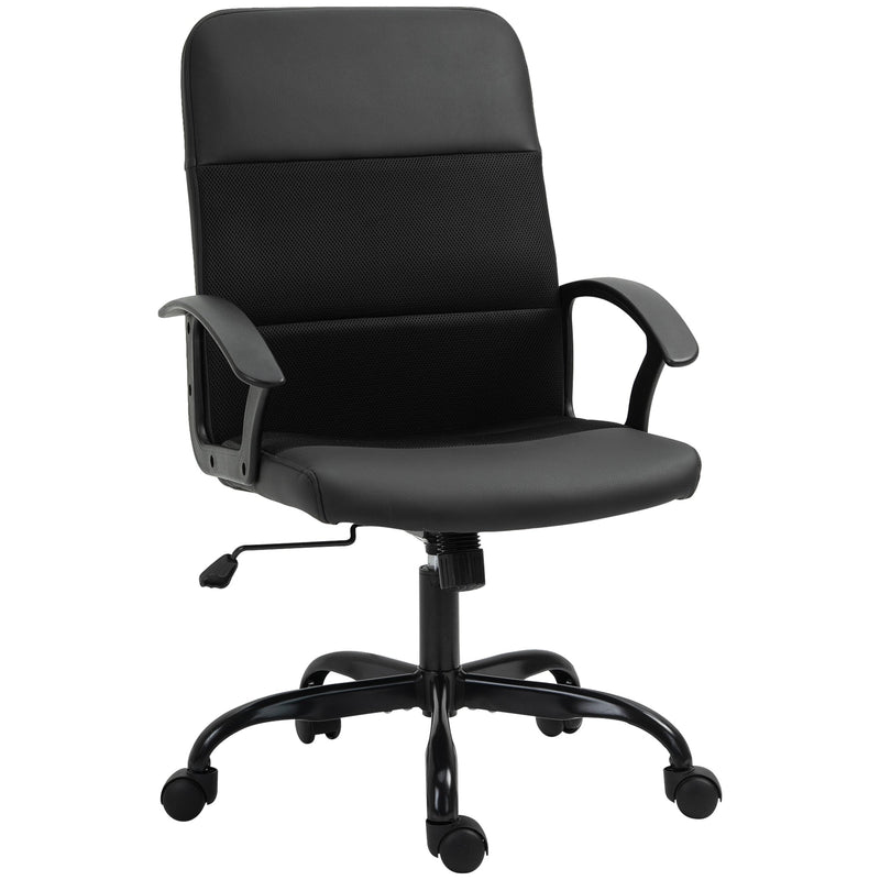 Ergonomic PVC Leather Office Chair with Mesh Panel - Swivel Seat, Padded, Adjustable Height & Tilt, 5-Wheel Base - Comfortable Desk Seating for Professionals