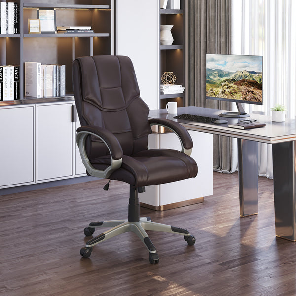 High-Back Home Office Chair - Comfortable Faux Leather Computer Desk Seat with Adjustable Height and Rocking Feature - Ideal for Extended Work Sessions