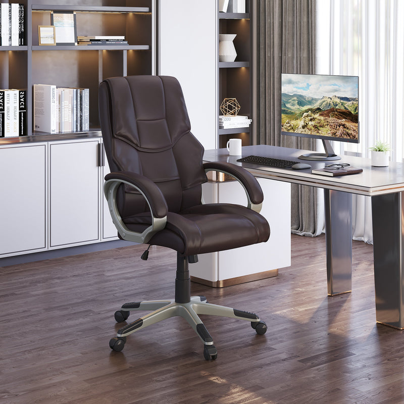 High-Back Home Office Chair - Comfortable Faux Leather Computer Desk Seat with Adjustable Height and Rocking Feature - Ideal for Extended Work Sessions