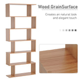 Maple Finish Wooden S-Shaped Bookcase - 6-Shelf Storage Display Unit & Room Divider - Versatile Chest Cabinet for Home or Office Organization
