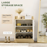 2-Door Modern Shoe Cabinet with 3 Shelves - Holds Up to 9 Pairs, Natural Wood Finish - Space-Efficient Storage for Hallways and Small Spaces